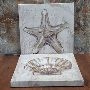 Starfish Scallop Shell Painting Canvas Hanging Wall Art Sea life Beach Decor